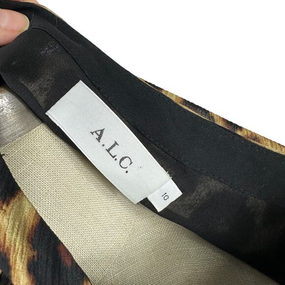 ALC Sidney Leopard Print Smocked Silk Mini Dress Women's Size 10 Glam Chiffon - Picture 6 of 9